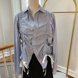 Redone Tommy Blue Striped Button Down Shirt w ribbons from London Rokit Original